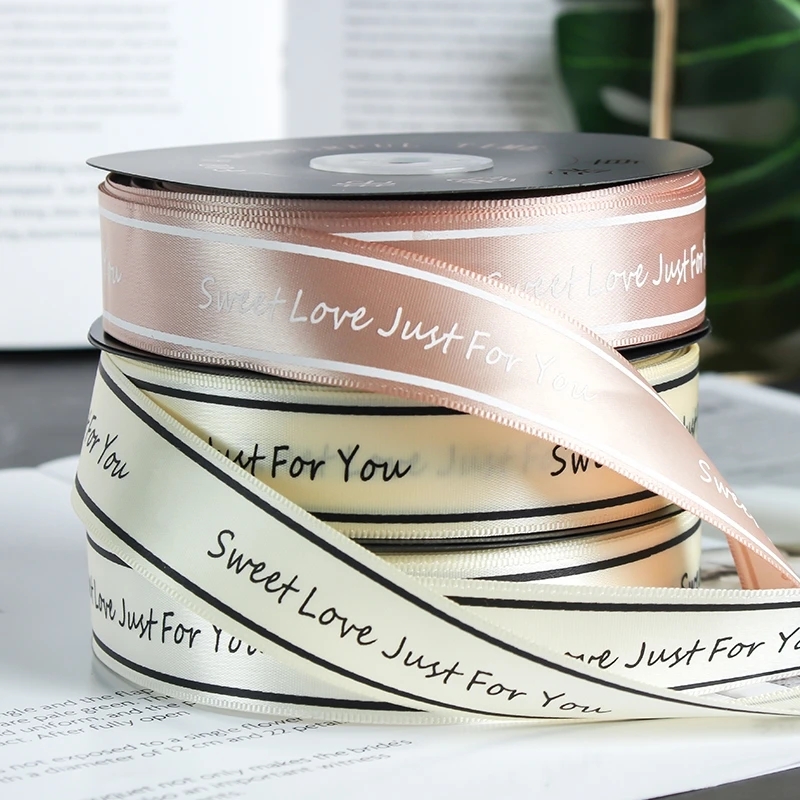 Custom Satin Ribbon for Gift Wrapping Recycled Polyester Gold/Silver Foil Printing Custom Brand Name & Color