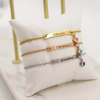 Nouveau bracelet de manchette en pierre de naissance personnalisé de 12 mois en acier inoxydable avec pierre principale en zircon à la mode nom et date meilleur ami cadeau