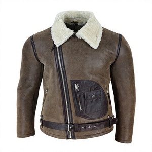 Chaqueta de Motociclista para Hombre, Diseño Personalizado, Cuero de Gamuza Marrón, Cuello de Piel Sintética, Cierre de Cremallera, Resistente al Viento, Abrigo de Invierno para Motociclista - Product Image 1