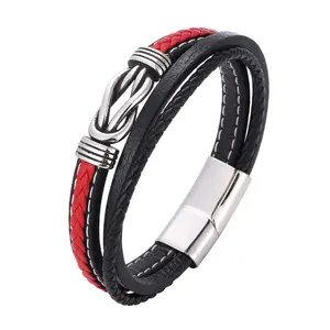 Hot Sale Men Chain Simple Wrist 316L Stainless Steel Friendship leather Bracelet for classic Jewelry Gift Wholesale