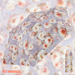 Mini paraguas pequeño con estampado de flores y estrellas reales, marco dorado, Anti UV, cinco pliegues, 6 costillas - Product Image 2