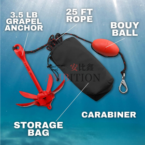 Ancla Plegable Premium de 3.5 Lb, Juego Completo, Kit Robusto de Grado Marino con Cuerda Reforzada de 25 pies, <span class=keywords><strong>Boya</strong></span> Duradera, Gancho y Bolsa - Product Image 6