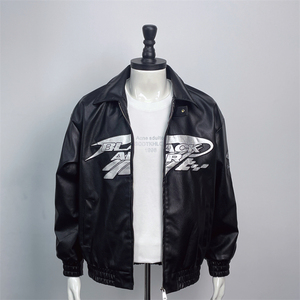 Chaqueta de motociclista unisex de cuero PU con bordado en contraste resistente, chaqueta de seguridad para motocicleta, chaqueta de mezclilla impermeable. - Product Image 1