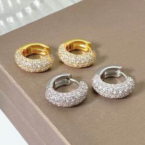 15MM Simple Minimalist Design <b>Huggies</b> Earrings 18K Gold Plated Micro Pave Cubic Zirconia Earrings for Women - Product Image 3