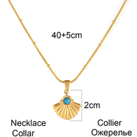 Collier pendentif en coquille festonnée turquoise en acier inoxydable plaqué or 18 carats sans ternissement pour femmes, colliers ras de cou en pierre naturelle
