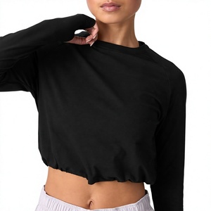 T-shirt à manches longues pour femme, en coton mélangé doux, col rond, haut basique, personnalisable avec logo, vente en gros, usine OEM - Product Image 1