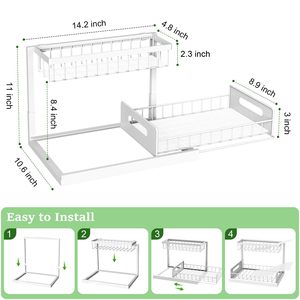Blanc 2 niveaux glisser <span class=keywords><strong>sous</strong></span> l'<span class=keywords><strong>évier</strong></span> retirer <span class=keywords><strong>évier</strong></span> étagère armoire organisateur étagères de rangement pour cuisine salle de bain armoire - Product Image 6