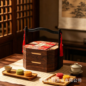 Solid wood <b>gift</b> basket, multi-layered holiday <b>gift</b> box, traditional pastry packaging box, <b>retro</b>-style portable <b>gift</b> box. - Product Image 2
