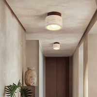Lampe de plafond LED réglable en hauteur avec commande sans fil en pierre de travertin jaune Wabi Sabi pour la maison et le bureau