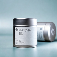 Boîte à matcha ronde personnalisée écologique, en fer blanc de qualité alimentaire, hermétique et opaque, pour emballage cadeau de poudre de matcha