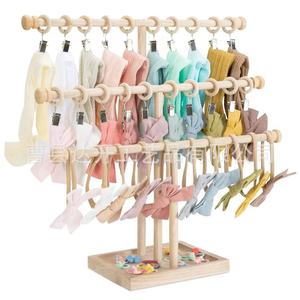 Wooden Hair Accessory Storage Rack 3 Tier For Kids Bedroom Standing Organizer With <b>Clips</b> And <b>Hooks</b> - Product Image 1