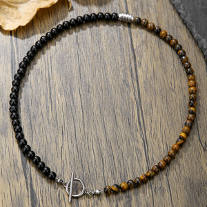 Collana di pietra vulcanica con perline di pietra glitterata esagerata per gli uomini Hip-hop lunga collana di pietra biliare nera per gli uomini - Product Image 6