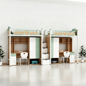 Lit superposé moderne pour étudiants avec table d'étude et tiroir de rangement, lit mezzanine en métal, mobilier pour dortoirs scolaires, universitaires et appartements du personnel - Product Image 5