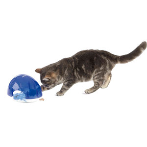 Juguete con forma de domo para gatos, 19 x 13 x 14 cm, juego interactivo de alimentación para gatos, azul y blanco - Product Image 1