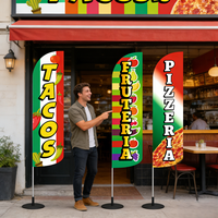 Drapeau de plage personnalisé en forme de goutte d'eau, bannière en polyester avec mât en aluminium pour la promotion des restaurants, des tacos, des fruterias et des pizzerias