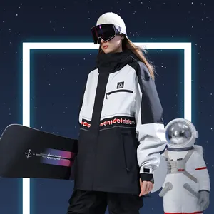 HXF02女式加大码滑雪连身衣滑雪板夹克滑雪裤套装紧身衣户外雪衣女式拉链连帽衫滑雪雪S