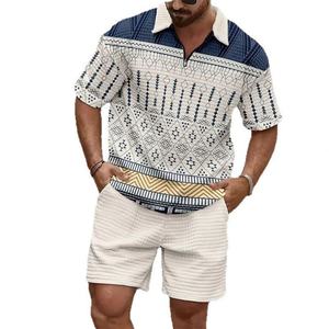 Ensemble tricoté jacquard pour homme Europe-Amérique, décontracté, imprimé, polo en maille à simple boutonnage - Product Image 1