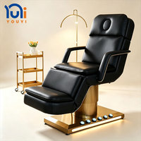 Table de massage électrique inclinable pour soins du visage avec tabouret, base dorée, pour spa, salon de beauté et clinique esthétique