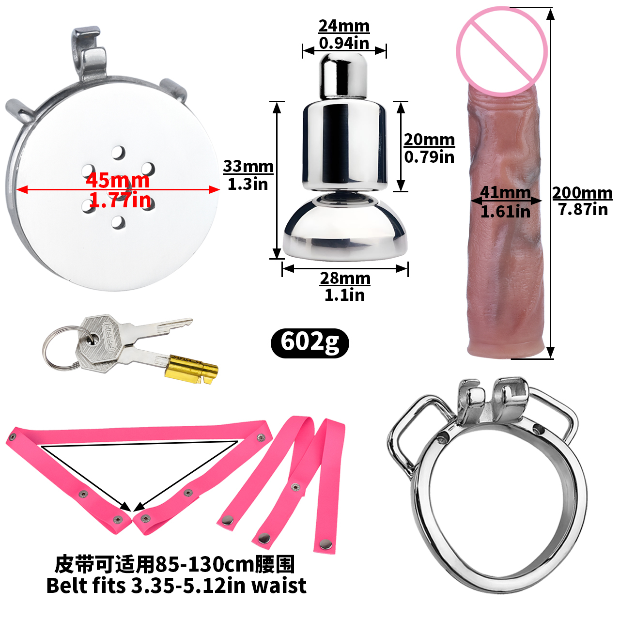anneau incurvé + pénis taille L + ceinture rose
