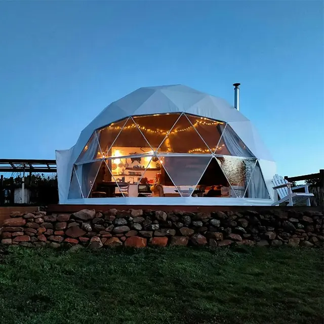 Popular tienda de cúpula geodésica de PVC Glamping de lujo con baño