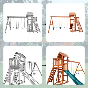 Parc de jardin d'école d'arrière-cour d'enfants équipement de terrain de jeu extérieur public commercial toboggan balançoire en bois - Product Image 5