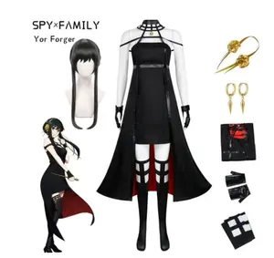 Anime Spy X Family Yor Forger Cosplay Kostum Wig Gaun Setelan Hitam Merah Rok Set Yor Briar Anting Rambut Panjang Wanita Pakaian Pesta