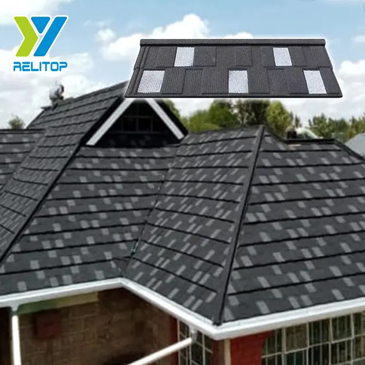 Relitop custom color stone metal tile square villa roof waterproof and heat insulation metal tile