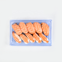 Conteneur alimentaire rectangulaire jetable en PET personnalisé pour la vente en gros, barquette à sushi bleue en plastique pour la livraison et la restauration