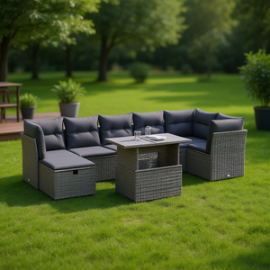Modular Grey PE Rattan Garden <b>Sofa</b> <b>Set</b> With Storage Outdoor Furniture Contemporary Design - Product Image 2