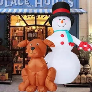 Décoration de vacances commerciale populaire 8 pieds 2.4M bonhomme de neige et chien noël gonflable à vendre