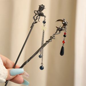 2025 Horquilla de Metal Elegante con Borla de Flor de Rosa Negra y Luna, Estilo Chino Hanfu, para Mujer, Accesorio para el Cabello - Product Image 6