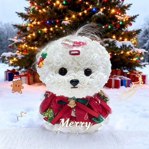 Bouquet de roses éternelles fait main avec chiot <span class=keywords><strong>maltais</strong></span>, coffret cadeau pour anniversaire, petite amie, Saint-Valentin, Nouvel An, Noël, Fête des Mères - Product Image 2