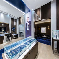 Vente en gros, vitrine de bijoux pour montres en verre antivol de haute qualité professionnelle, peinture en bois écologique à éclairage LED