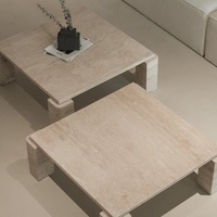 Table basse carrée en travertin beige poli, design nordique moderne, table d'appoint pour villa, salon, salle à manger de luxe, meubles