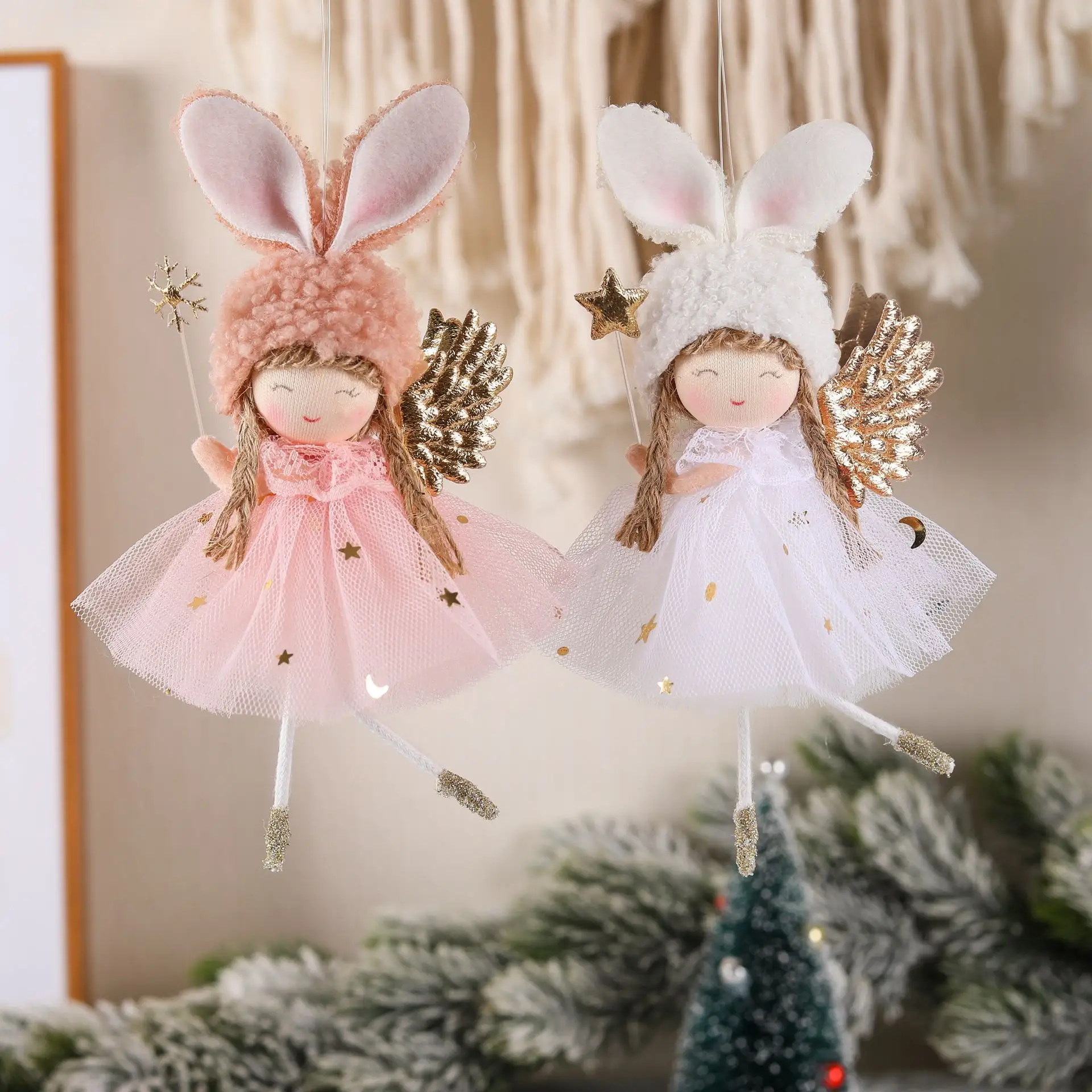 Pingente de árvore de natal para bonecas, pingente de pelúcia para decoração de casa, presente infantil de ano novo, 2024, enfeites para meninas e anjos de Natal