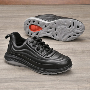 Men's Genuine Leather <b>Round</b> Toe Platform Sneakers Lace-up Rubber Outsole <b>Cushioned</b> Spring Casual Shoes Big Size - Product Image 4