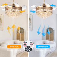 Ventilateur de plafond avec lustre en cristal de luxe pour chambre à coucher, avec télécommande, design européen, LED