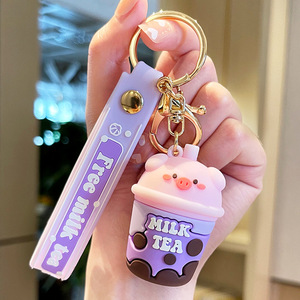 Porte-clés esthétique en silicone, thé à bulles liquide de dessin animé, breloque créative réaliste en forme de sachet de thé Boba, bijou de luxe avec perle mobile - Product Image 5