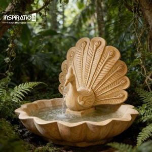Fontaine Paon en Pierre Préfabriquée pour Jardin Classique, Fontaine de Palais en Pierre Reconstituée - Product Image 1