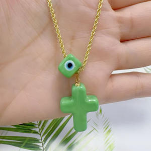 NG1076 perlindungan 18k berlapis emas Multi warna lampu kerja kaca mata jahat manik kubus dan salib jimat liontin rantai kalung - Product Image 4