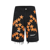 Shorts en jean déchirés et brodés personnalisés pour hommes, style streetwear, en coton, pour l'été
