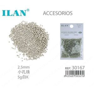 Cuentas ILAN de 2.5mm con Orificio Pequeño, Plateadas, 5g, para Accesorios de Decoración de Uñas - Product Image 1