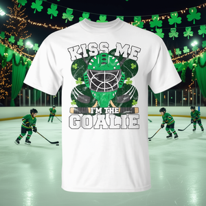 Camiseta de hockey sobre hielo Kiss Me I'm The Goalie St Patricks Day para niños - Product Image 3