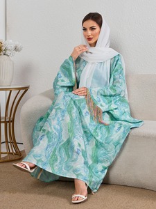Abaya Elegante Moderna de Color Caramelo con Mangas de Mariposa, Estilo Árabe Musulmán de Oriente Medio, Largo hasta la Rodilla, Vestido Largo Islámico Modesto para la Noche - Product Image 4