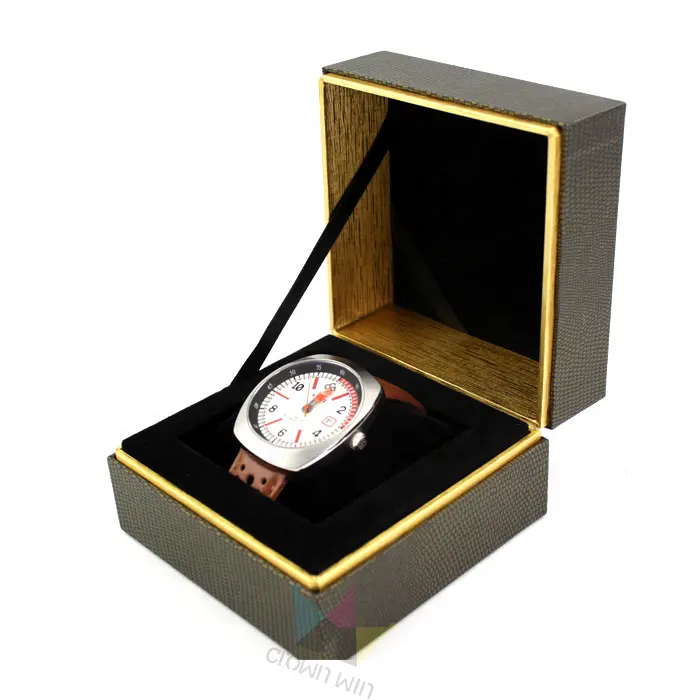 Caixa de presente de papel rígido com textura de tamanho logotipo personalizado, tampa e base de caixa de presente de luxo com fita laminada para relógio de pulso, presente g-shock