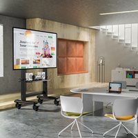 Soporte de TV Móvil Moderno Grande con Ruedas y Estante, para Pantallas de 55''-98'', Acero Aleado, Altura Ajustable, Gestión de Cables, 9kg/220lbs, Negro