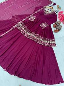 Falso Georgette bordado Lehenga Choli con Dupatta Set vestido de diseñador indio para fiesta festiva vestido listo para usar - Product Image 6