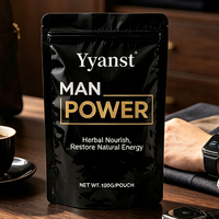 Café de Maca à Marque Blanche OEM, Soutien Énergétique Herbal, 100g, Sachet Noir Mat Doré, Complément Alimentaire pour Adultes, Vente en Gros