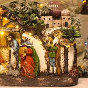 Handgeschilderde Hars Kerststal Set Voor Kerst Led Light Schilderijen Van Jezus Christus Religieus Kerstdecor - Product Image 4