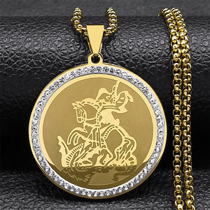 Nuevo Collar de Acero Inoxidable con Colgante de Arcángel Miguel, Accesorios de Moda - Product Image 1